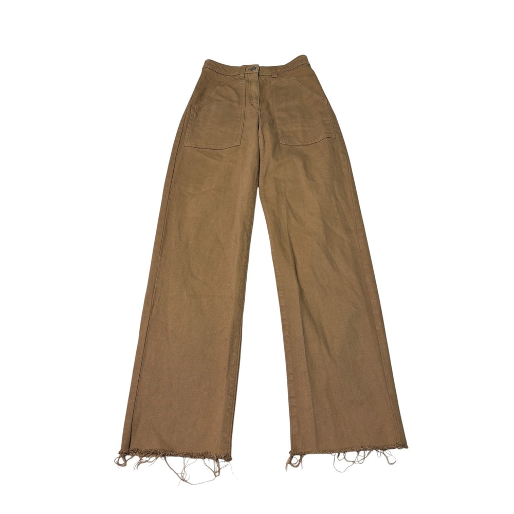 Wilfred Free Aritzia Wide Leg High Waisted Pants Tan Brown Raw Womens 2 W26 L32‎